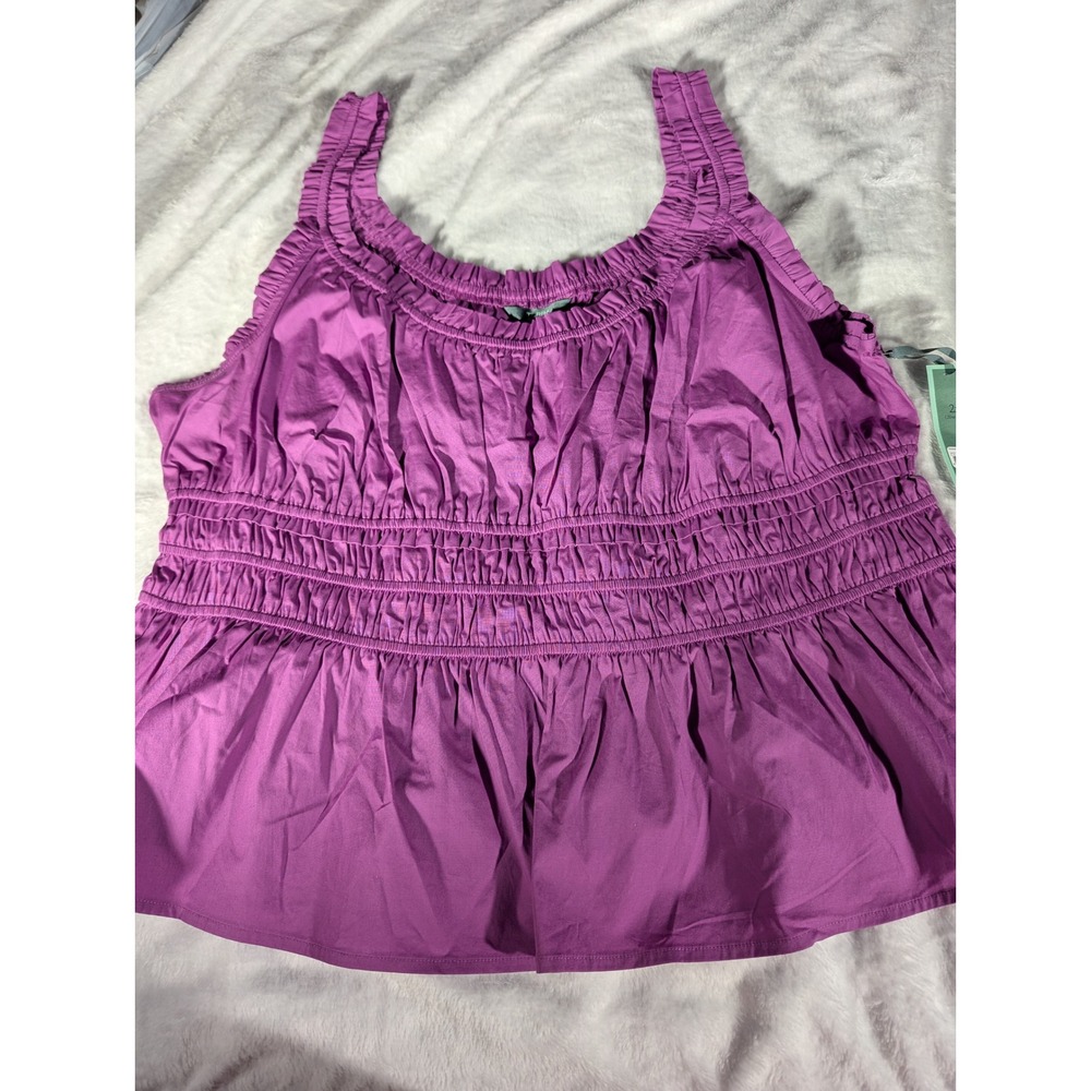Terra & Sky Peplum Top Women 2X Violet NWT Smocked Sleeveless Blouse